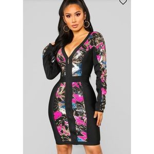 Black Bandage Sequins Multi Color Dress